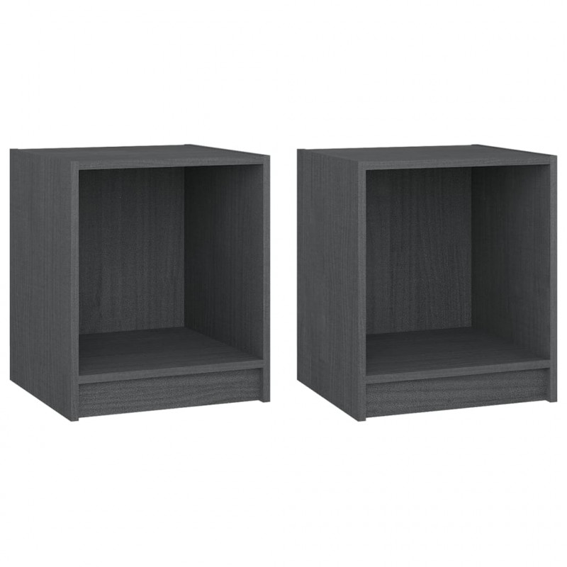 Szafki nocne, 2 szt., szare, 35,5x33,5x41,5 cm, drewno sosnowe