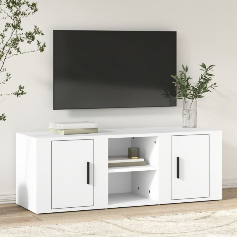 Szafka pod TV, biała, 100x31,5x35 cm, materiał drewnopochodny