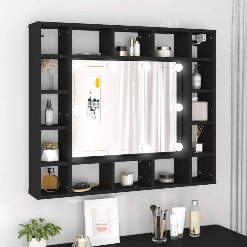 Szafka z lustrem i oświetleniem LED, czarna, 91x15x76,5 cm