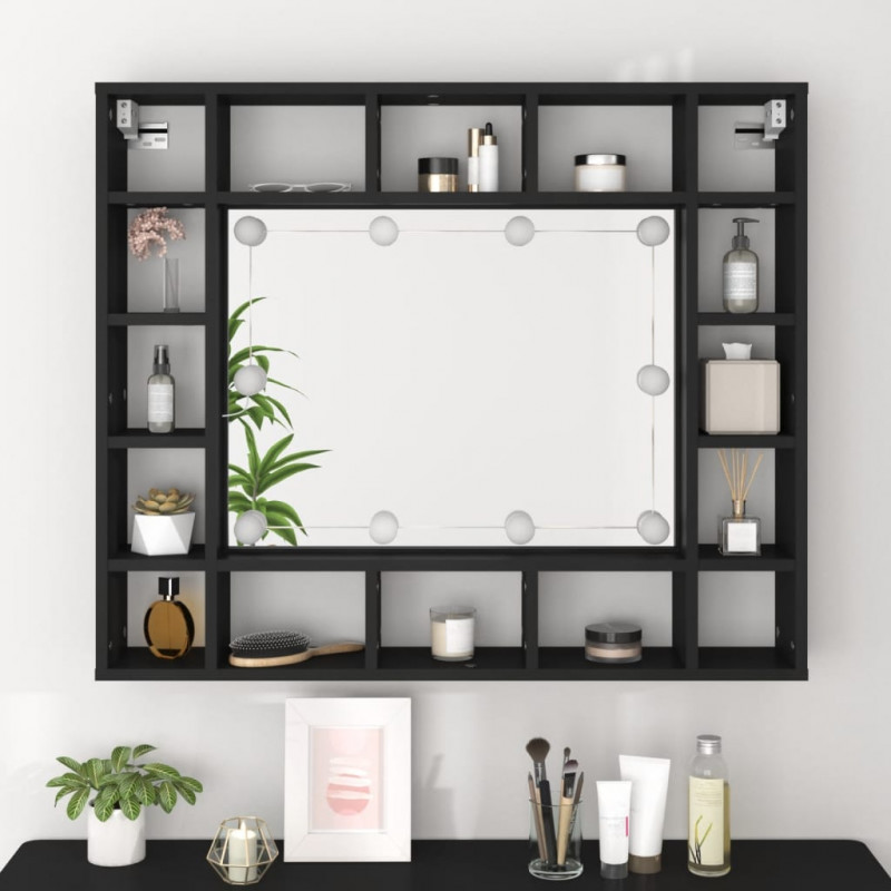 Szafka z lustrem i oświetleniem LED, czarna, 91x15x76,5 cm