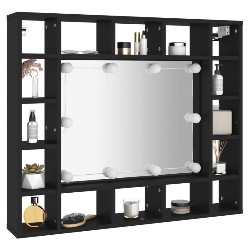 Szafka z lustrem i oświetleniem LED, czarna, 91x15x76,5 cm