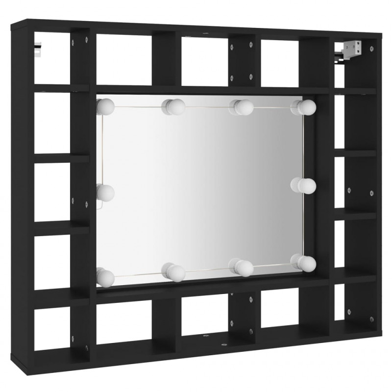 Szafka z lustrem i oświetleniem LED, czarna, 91x15x76,5 cm