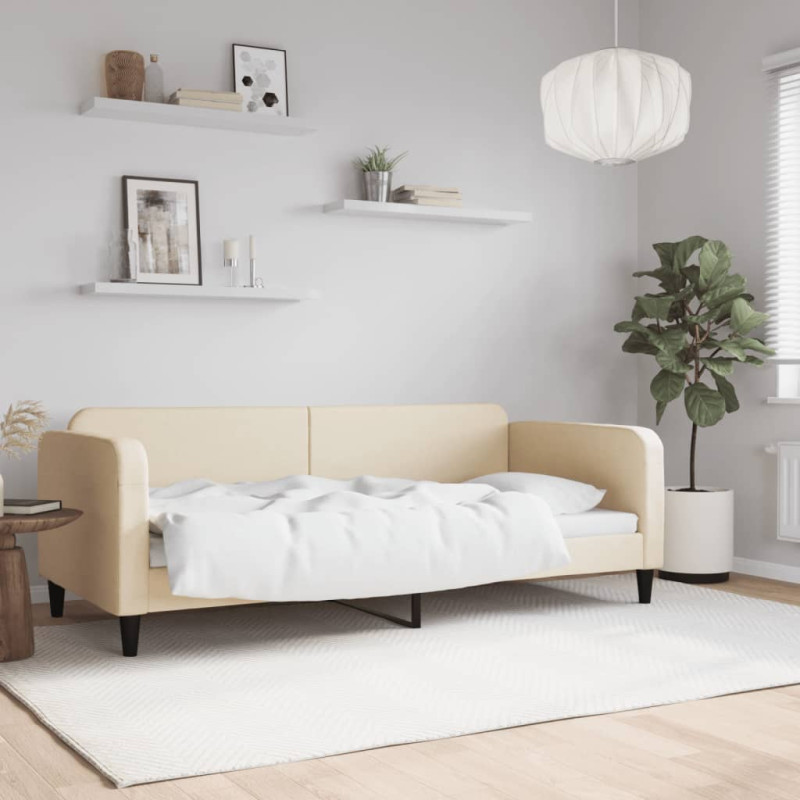 Sofa z funkcją spania, kremowe, 90x200 cm, obita tkaniną