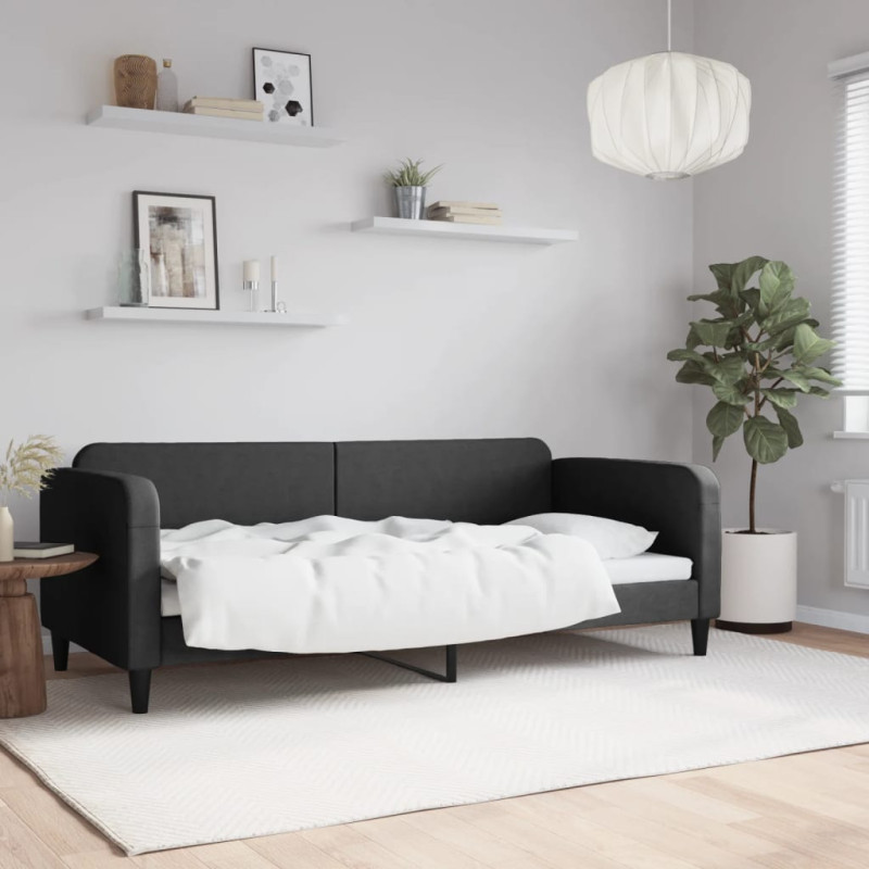 Sofa z funkcją spania, czarna, 90x200 cm, obita tkaniną