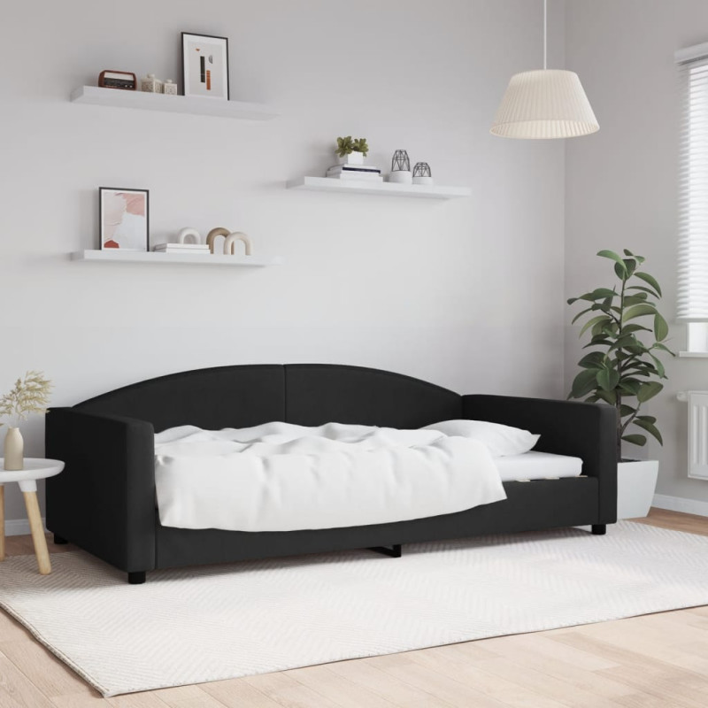 Sofa z funkcją spania, czarna, 100x200 cm, obita tkaniną