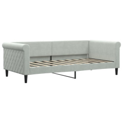 Sofa z funkcją spania, jasnoszara, 90x190 cm, obita aksamitem