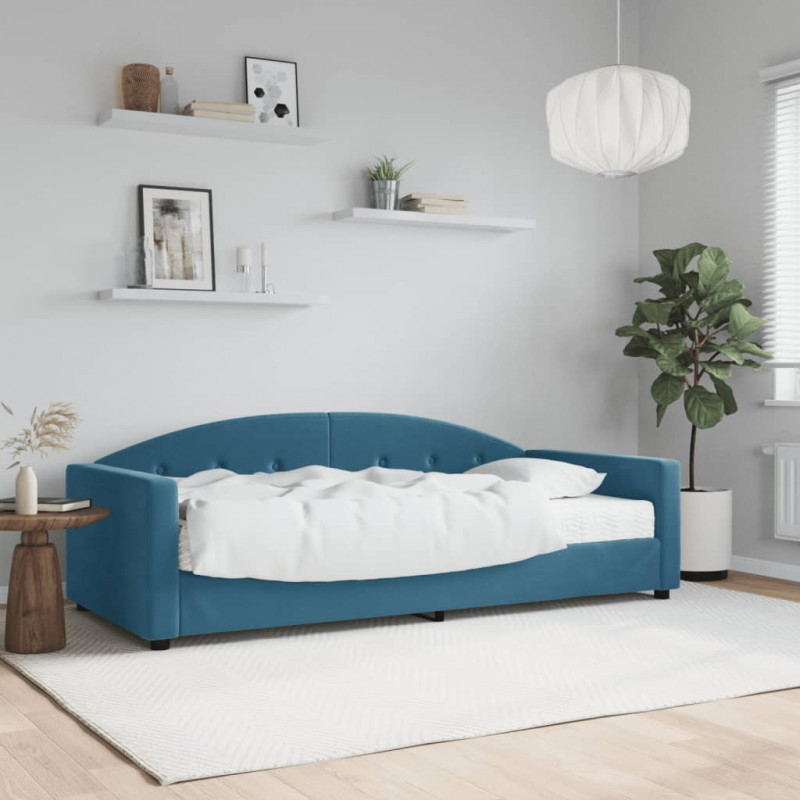 Sofa z materacem do spania, niebieska, 90x200 cm, aksamit