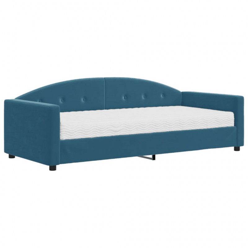 Sofa z materacem do spania, niebieska, 90x200 cm, aksamit