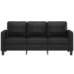 3-osobowa sofa, czarna, 180 cm, obita sztuczną skórą