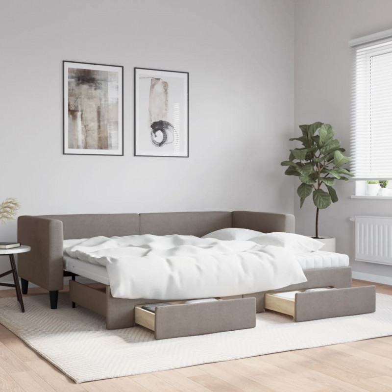 Sofa rozsuwana z szufladami, taupe, 80x200 cm, tkanina