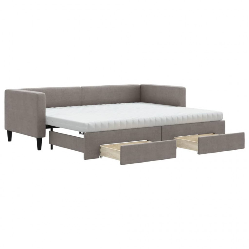 Sofa rozsuwana z szufladami, taupe, 80x200 cm, tkanina