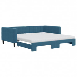Sofa rozsuwana z materacami, niebieska, 100x200 cm, aksamit