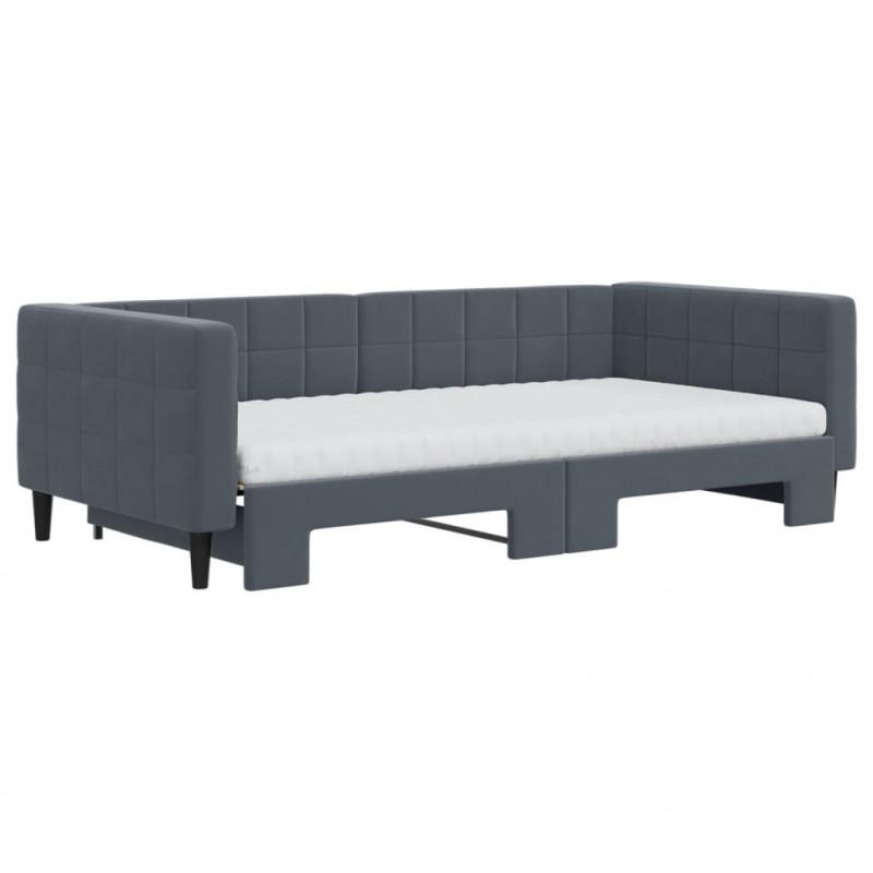 Sofa rozsuwana z materacami, ciemnoszara, 100x200 cm, aksamit