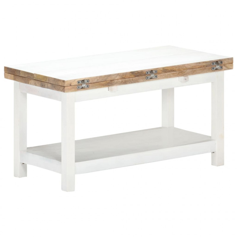 Rozkładany stolik kawowy, biały, 90x(45-90)x45 cm, drewno mango