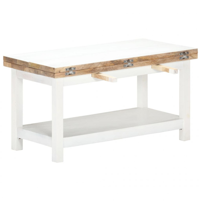 Rozkładany stolik kawowy, biały, 90x(45-90)x45 cm, drewno mango