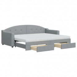 Sofa rozsuwana z szufladami, jasnoszara, 80x200 cm, tkanina