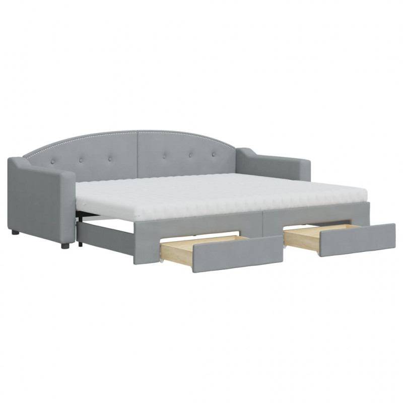 Sofa rozsuwana z szufladami, jasnoszara, 80x200 cm, tkanina