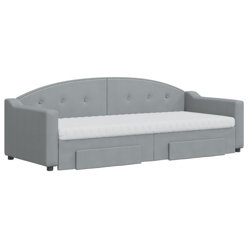 Sofa rozsuwana z szufladami, jasnoszara, 80x200 cm, tkanina
