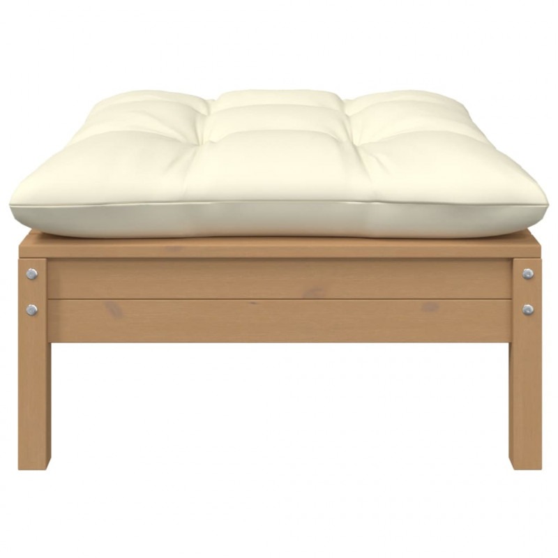 2-osobowa sofa ogrodowa z kremowymi poduszkami, drewno sosnowe