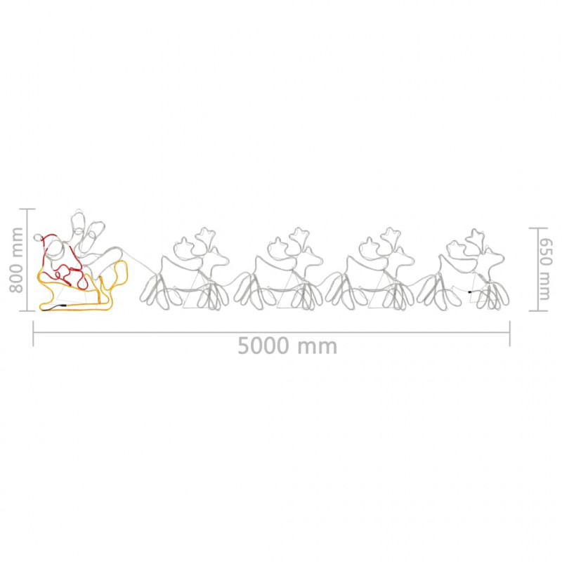 4 renifery i sanie z lampek, XXL, 1548 diod LED, 500x80 cm