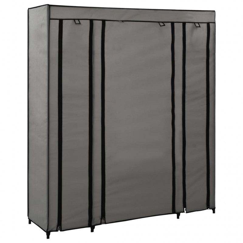 Szafa z przegrodami i drążkami, szara, 150x45x176 cm, tkanina
