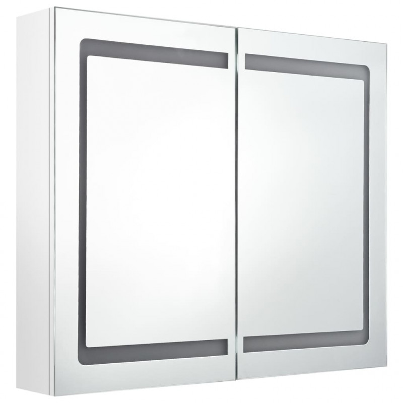 Szafka łazienkowa z lustrem i LED, lśniąca biel, 80x12x68 cm