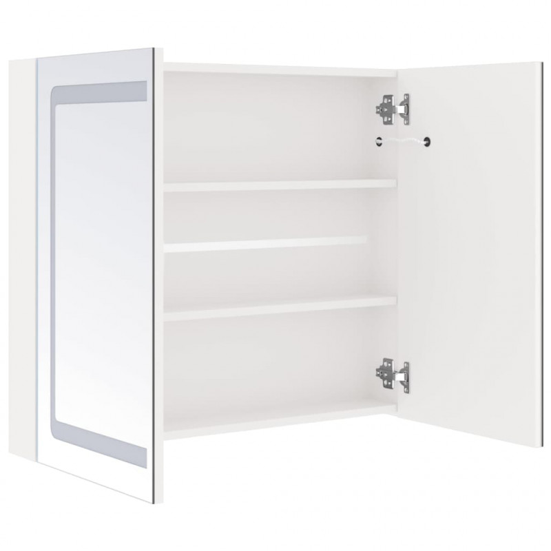 Szafka łazienkowa z lustrem i LED, lśniąca biel, 80x12x68 cm