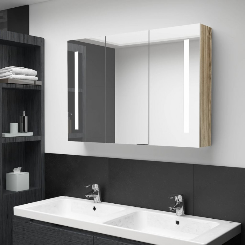Szafka łazienkowa z lustrem i LED, 89 x 14 x 62 cm, kolor dębu