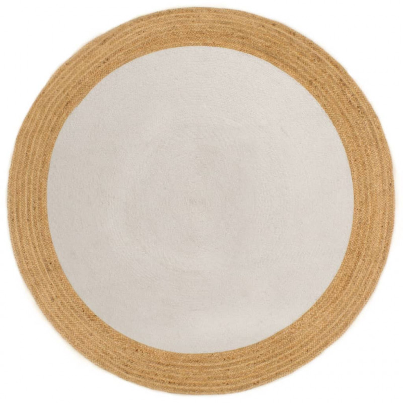 Pleciony dywan, biało-naturalny, 90 cm, juta, bawełna, okrągły