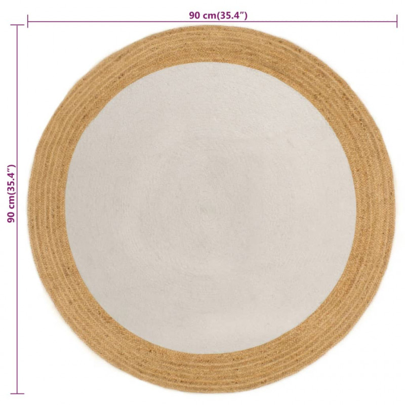Pleciony dywan, biało-naturalny, 90 cm, juta, bawełna, okrągły