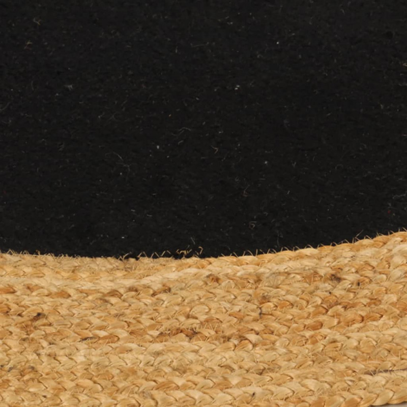 Pleciony dywan, czarno-naturalny, 150cm, juta, bawełna, okrągły