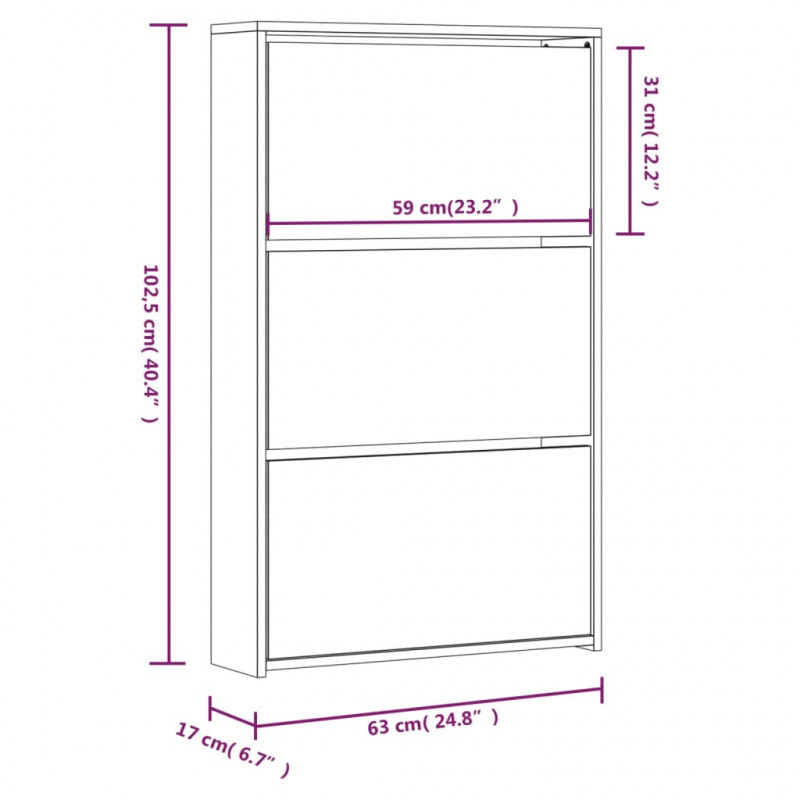 Szafka na buty z lustrem i 3 szuflady, czarna, 63x17x102,5 cm