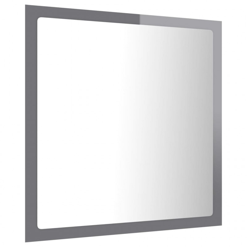 Lustro łazienkowe LED, wysoki połysk, szare, 40x8,5x37cm, akryl