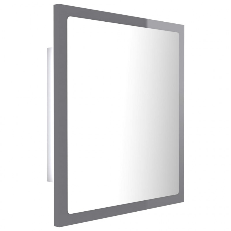 Lustro łazienkowe LED, wysoki połysk, szare, 40x8,5x37cm, akryl