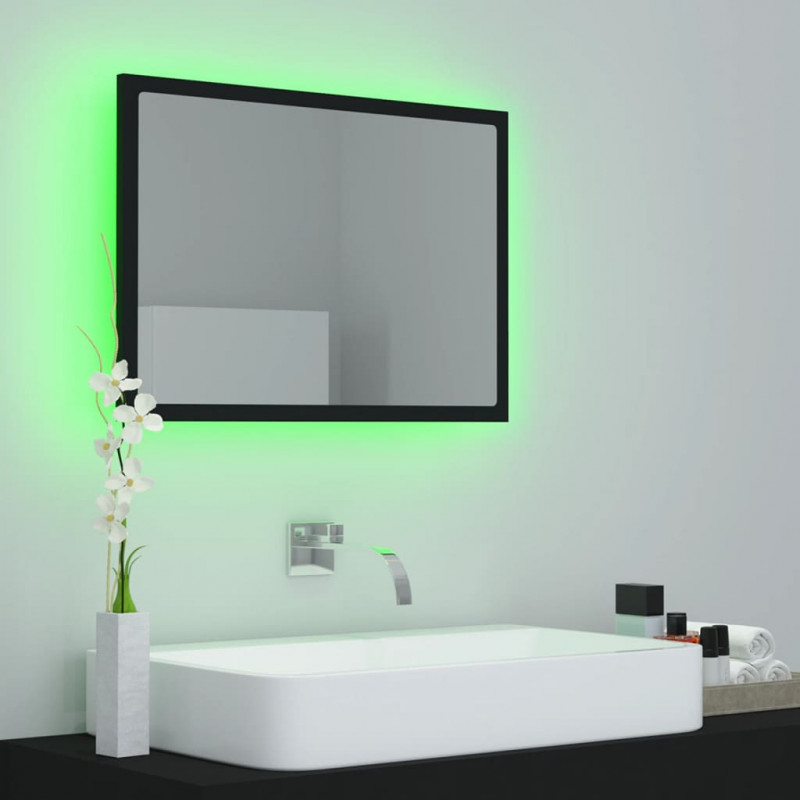 Lustro łazienkowe z LED, czarne, 60x8,5x37 cm, akryl