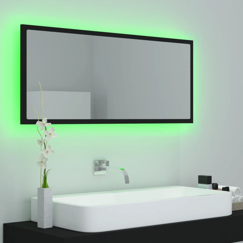 Lustro łazienkowe z LED, czarne, 100x8,5x37 cm, akryl