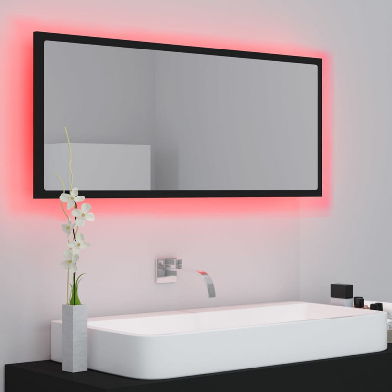 Lustro łazienkowe z LED, czarne, 100x8,5x37 cm, akryl