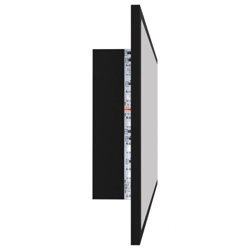 Lustro łazienkowe z LED, czarne, 100x8,5x37 cm, akryl