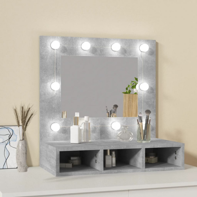 Szafka z lustrem i oświetleniem LED, szary beton, 60x31,5x62 cm