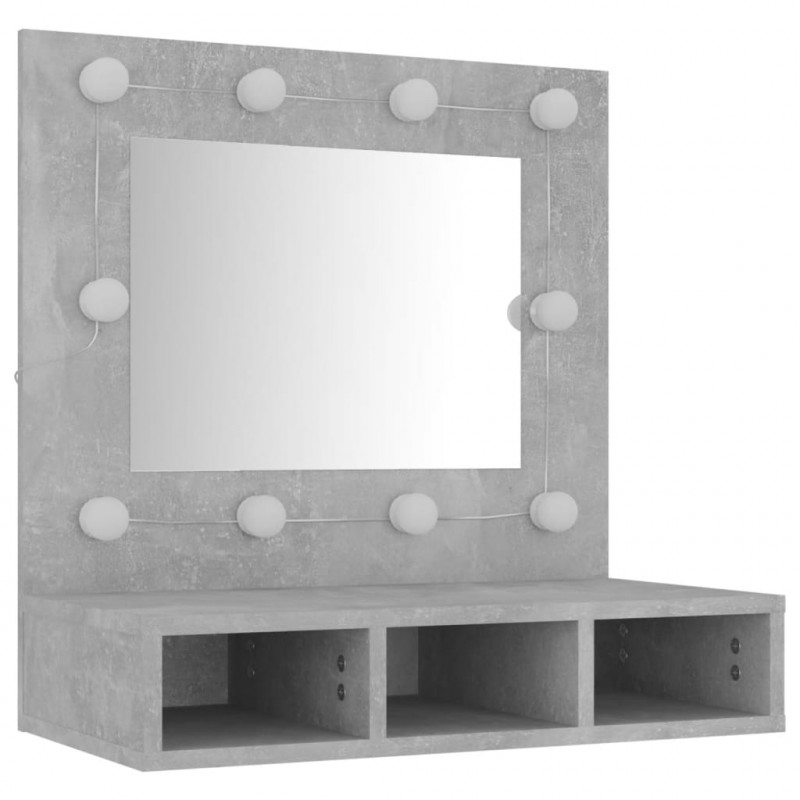 Szafka z lustrem i oświetleniem LED, szary beton, 60x31,5x62 cm