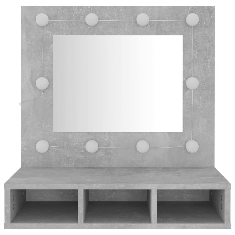 Szafka z lustrem i oświetleniem LED, szary beton, 60x31,5x62 cm