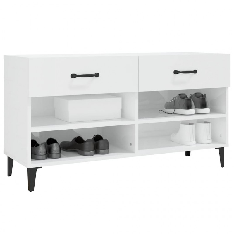 Szafka na buty, wysoki połysk, biała, 102x35x55 cm
