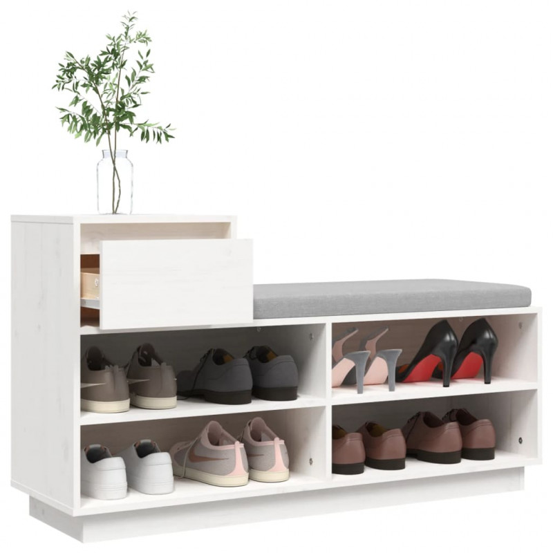 Szafka na buty, biała, 110x34x61 cm, lite drewno sosnowe