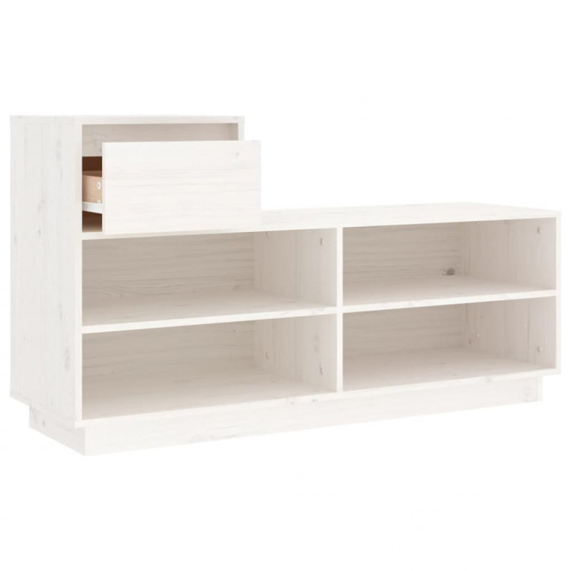 Szafka na buty, biała, 110x34x61 cm, lite drewno sosnowe