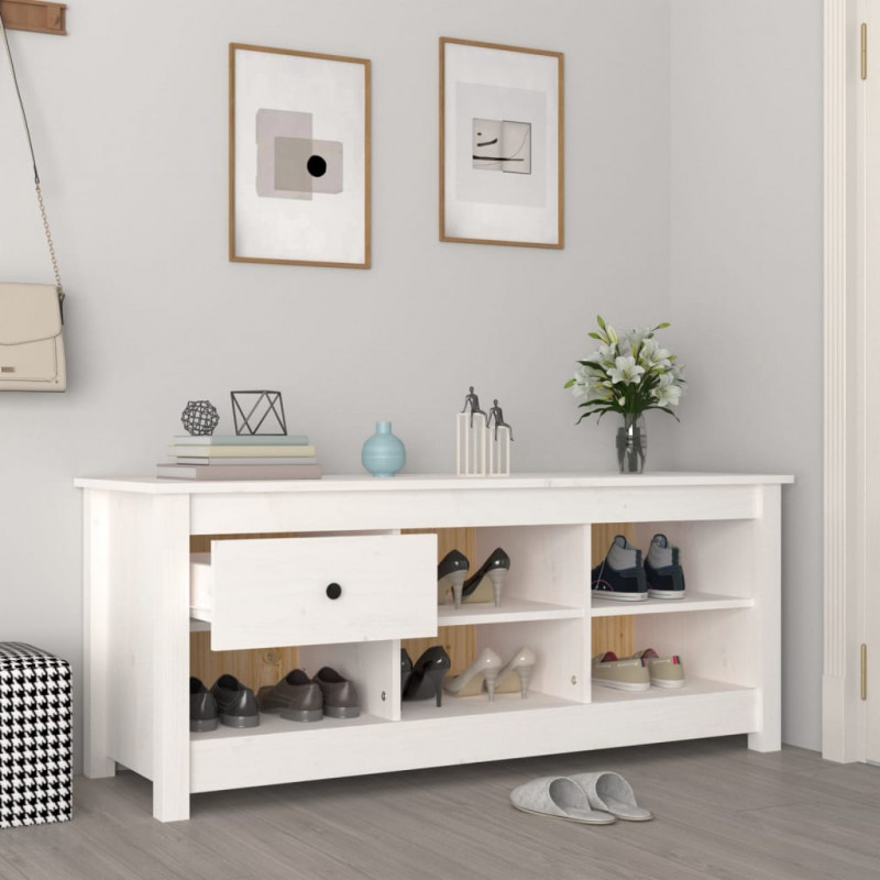 Szafka na buty, biała, 110x38x45,5 cm, lite drewno sosnowe
