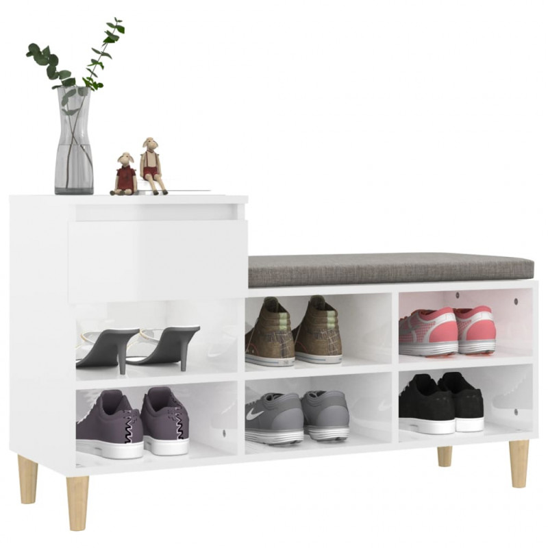Szafka na buty, wysoki połysk, biała, 102x36x60 cm