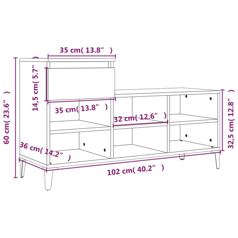 Półka na buty, biała, 102x36x60 cm, materiał drewnopochodny