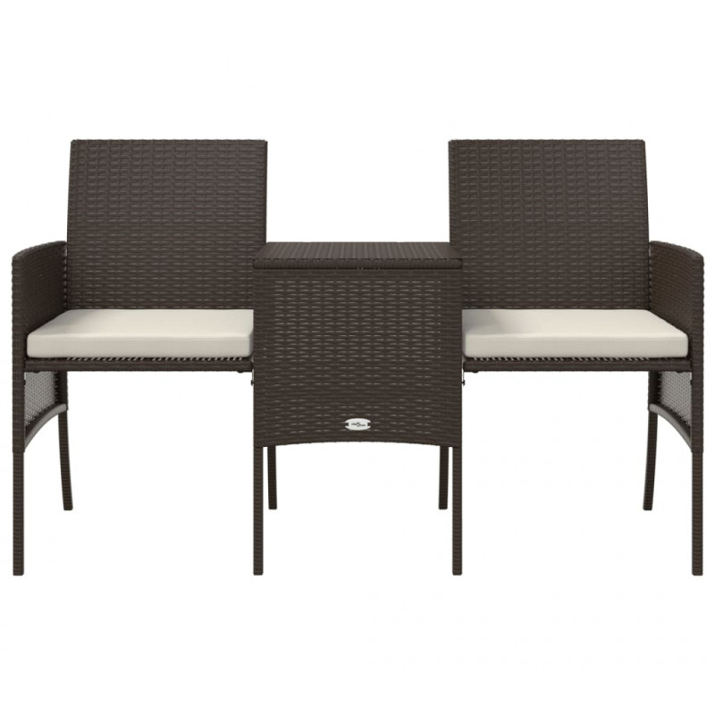 2-os. sofa ogrodowa ze stolikiem i podnóżkami, rattan PE, brąz