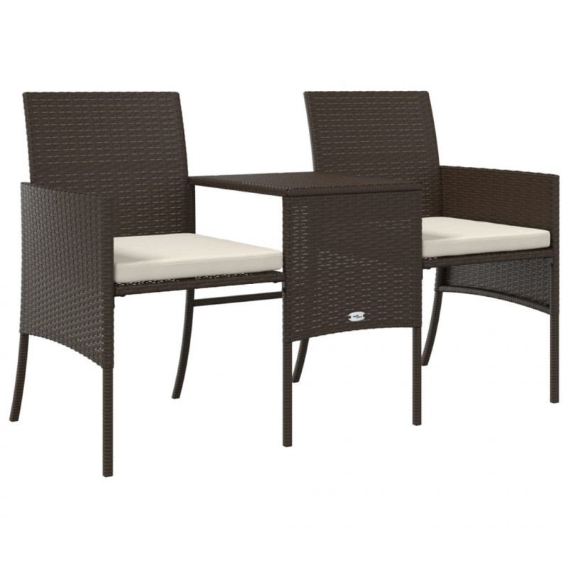 2-os. sofa ogrodowa ze stolikiem i podnóżkami, rattan PE, brąz