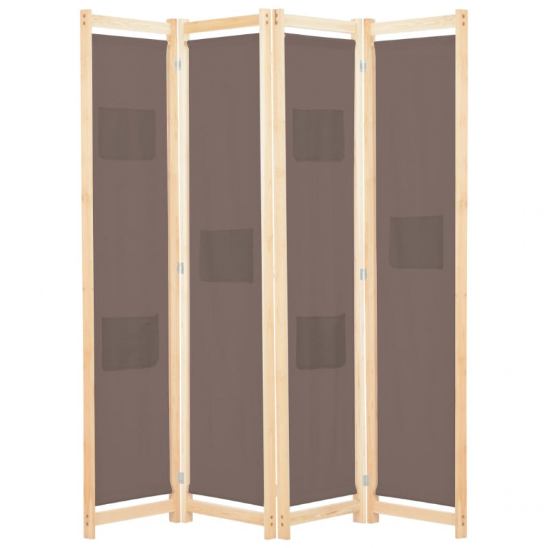 Parawan 4-panelowy, brązowy, 160x170x4 cm, tkanina